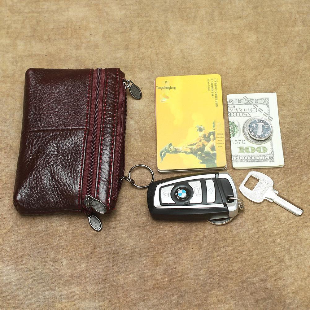 Genuine Leather Double Zipper Coin and Card Holder