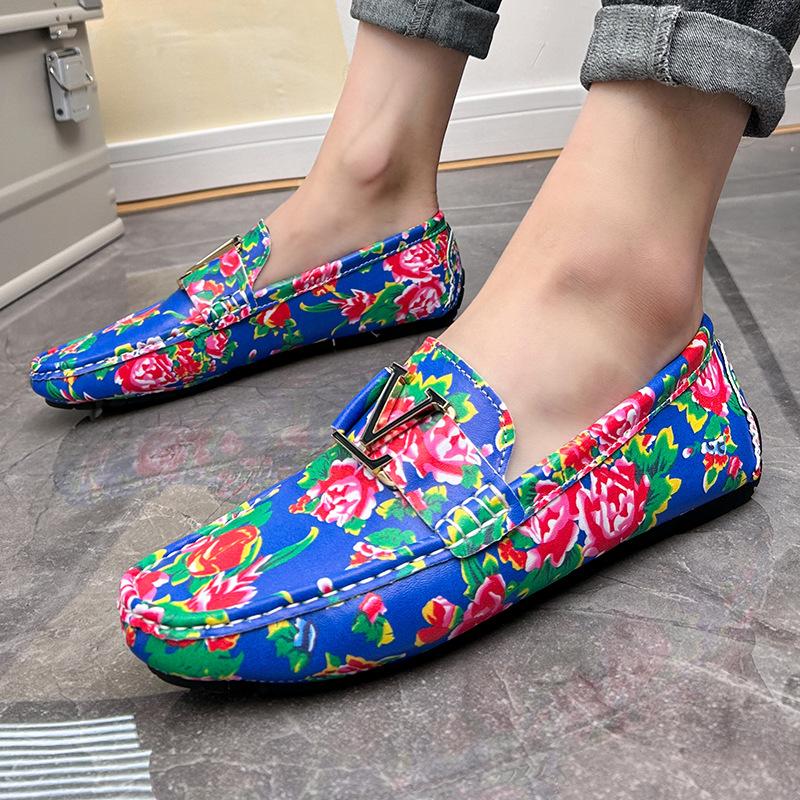 

Большой размер взрыва северо-восточный большой цветок Doudou мужская обувь повседневная модная тенденция мягкая подошва кожаные туфли одноногие мокасины 48 синий