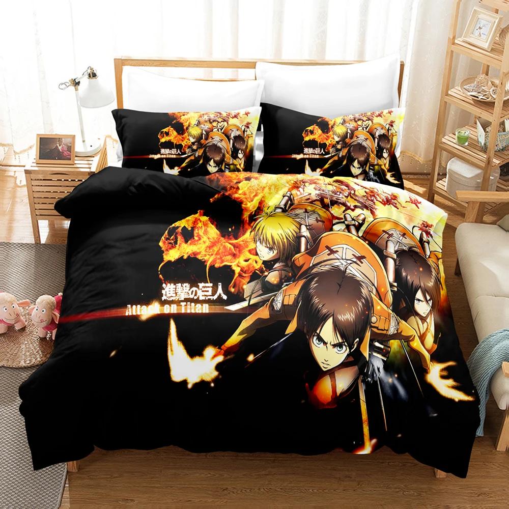 New Anime Attack On Titan Bedding Set Kawaii Loli Boy Duvet Cover 3D Print Japan Cartoon Bed Quilt Cover Pillowcase No Sheets
