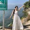 2026 French Summer White Dress & Spaghetti Strap with Knit Sun Protection Cardigan Set