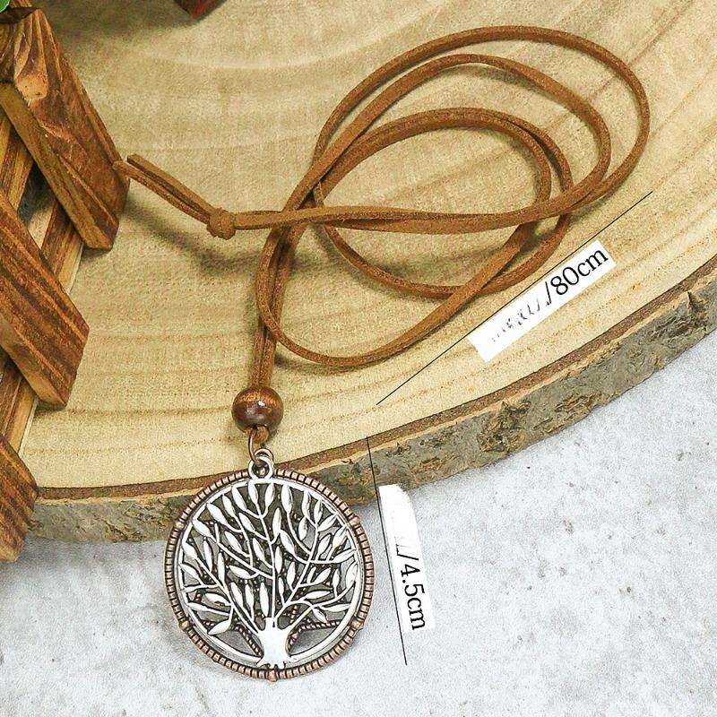 GemChic Women's New Vintage Cotton Linen Rope Alloy Tree Pendant Long Necklace Ethnic Chain Fashion Birthday Christmas Jewelry Gift