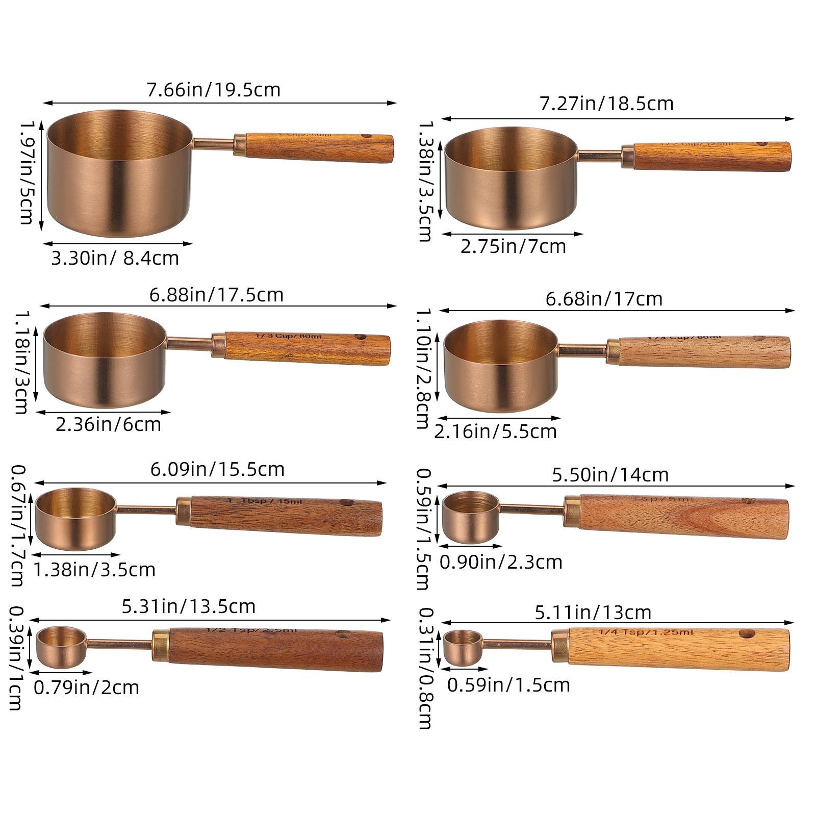 

8PCS Wooden Handle Stainless Steel Measuring Cup And Spoon Set With Scale For Accurate Baking And Cooking Kitchen Measuring Tool