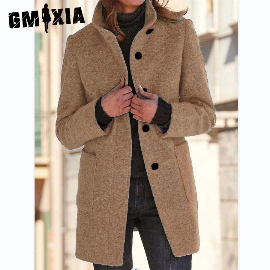 GMXIA Dame Vintage Casual rutenettprint Høst Vinter Langermet POLO Hals Jakker & Kåper