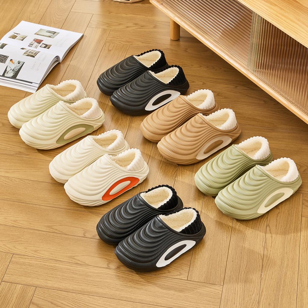 Platform Women Cotton Slippers Plush Warm Thick Bottom Slides Breathable Soft Non-slip Slippers Indoor Outdoor Men Cotton Slippers