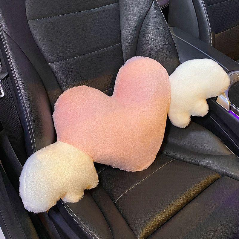 Cute Pink Heart Angel Wing Car Neck Pillow Lumbar Pillow Soft Plush Comfortable Car Seat Cushion Car Seats Interior Decoration