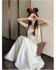 Trendy White Hollow Camisole Dress Set: Flattering Two-Piece Layered Vest & Dress
