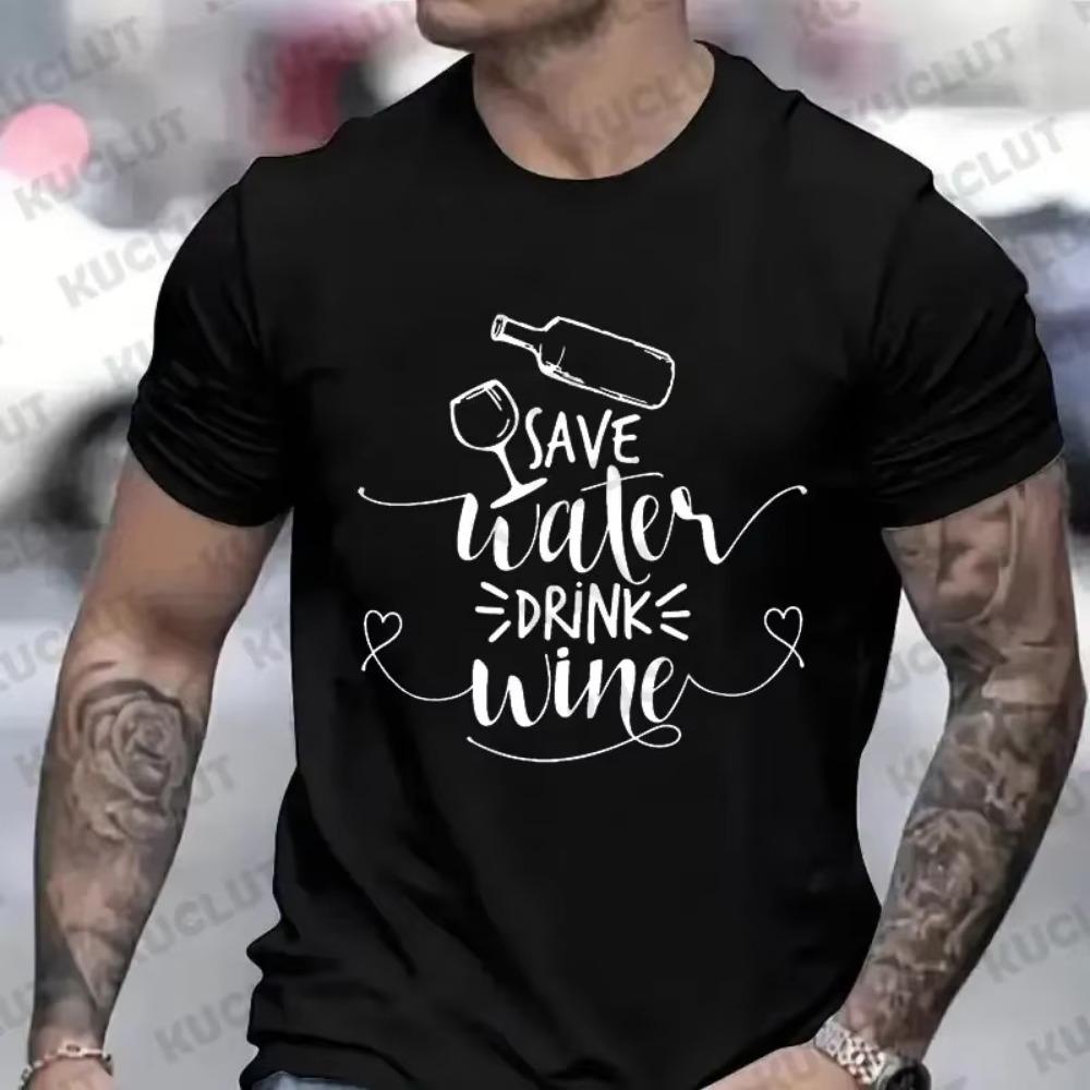 T-Shirt for Men Save Water Drink Wine Graphic Unisex Clothes Winery Trip Tshirt Wine Tasting Outfit Group Tops Wine Drinking Tee