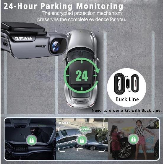 UHD 4K 3840*2160P Car DVR WIFI Dash Cam Camera Video Drive Recorder Dashcam Registrar Black Box 24 Hour Monitoring Night Vision