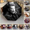 1 Stück Johnny Hallyday Muster Regenschirm Tragbarer Faltregenschirm Eisenrahmen Loch Rippenstruktur Outdoor Heimregenschirm