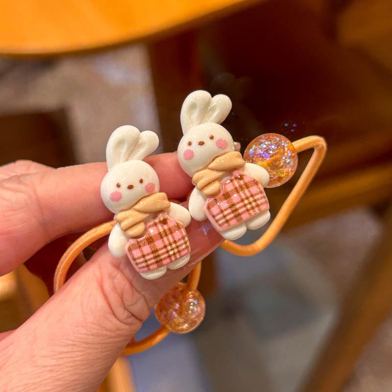 

2pcs Sweet Cartoon Cute Little Rabbit Hairband, Small Bear Hair String, Hair Protection Elastic Headband, Hair Accessory. 2pcs Orange