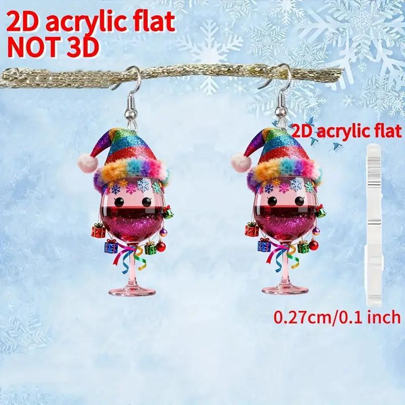 Cross-border new wine glass earrings Christmas decoration flat acrylic cute smiley face and Christmas wine hat earrings