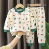 Kids Cotton Thermal Underwear Set Boys Girls Autumn Pajamas Home Wear Long Sleeve Top And Pants Baby Warm Base Layer