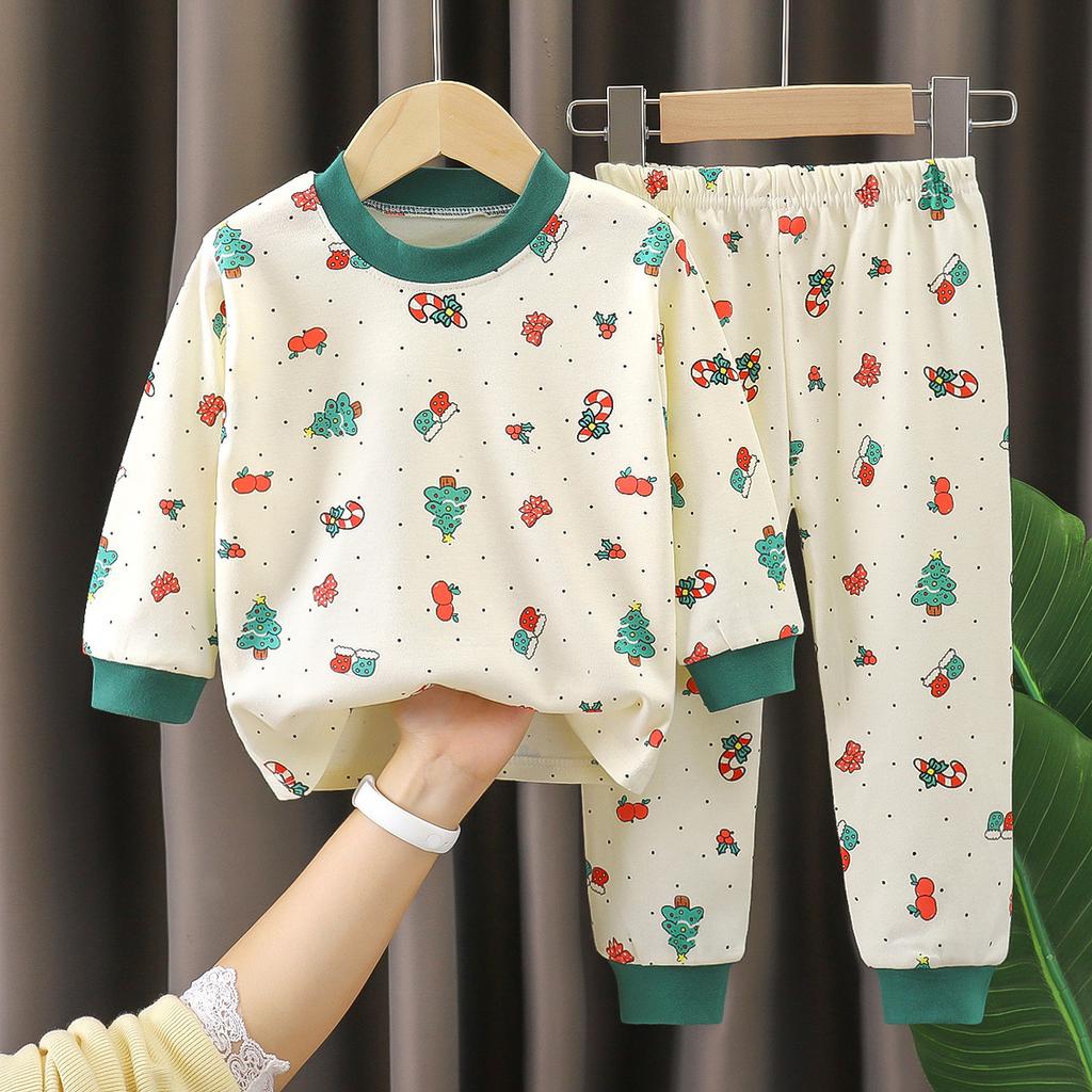 Kids Cotton Thermal Underwear Set Boys Girls Autumn Pajamas Home Wear Long Sleeve Top And Pants Baby Warm Base Layer