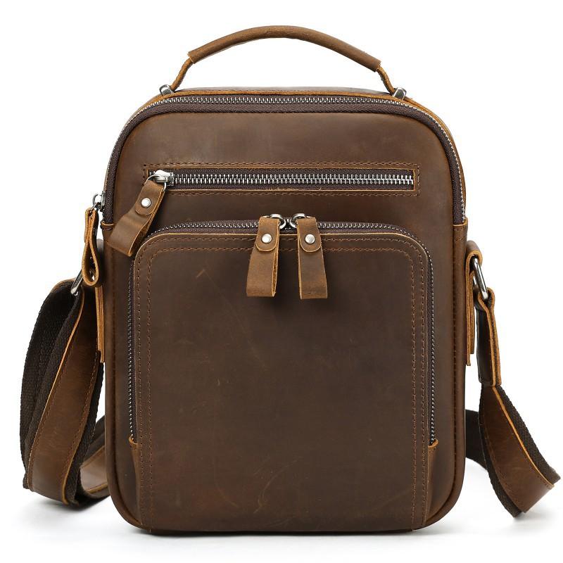 New Crazy Horse Leather Retro Premium Crossbody Bag Men's Head Layer Simple Casual Shoulder Small