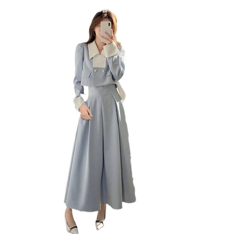 Women's 2025 French Style Two-Piece: Short Jacket & High-Waist Midi Skirt
