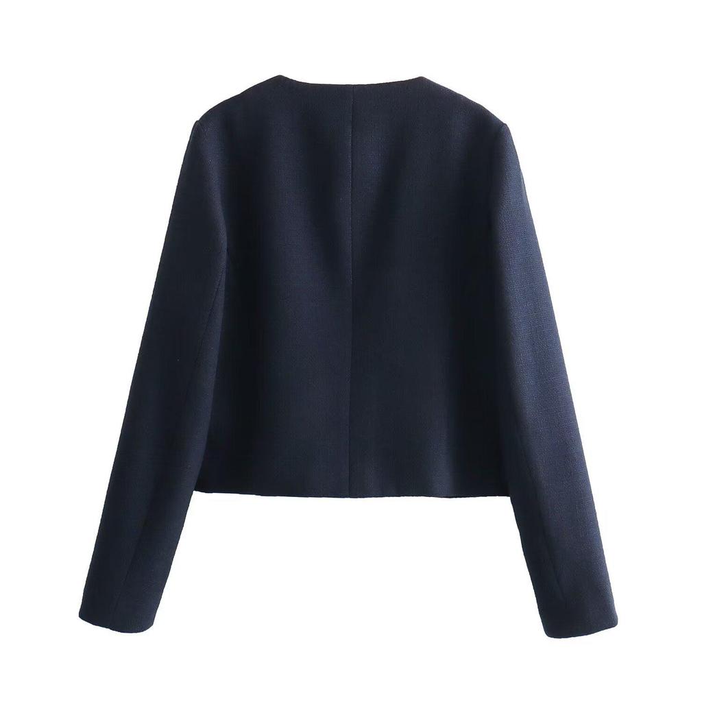 2024 Autumn Women's Pocket Crew Neck Fashion Coat