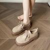 Round head retro thick heel lace-up single shoes platform women's autumn