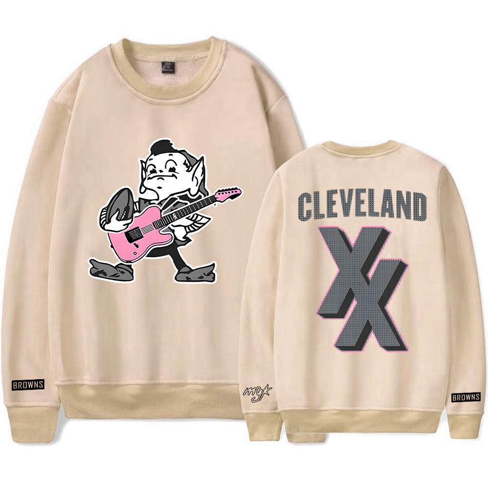 Mgk X Cleveland Browns Crewneck Sweatshirts Long Sleeve Fashion Fleece Pullovers Casual Unisex Streetwear Men Women Clothing