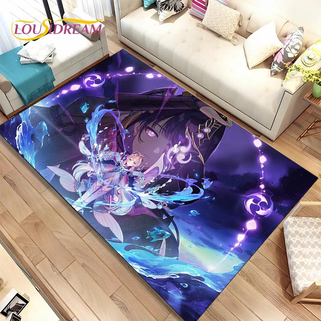 Alfombra de área de juego de dibujos animados de Genshin Impact, Alfombra para el hogar, sala de estar, dormitorio, sofá, felpudo, decoración de cocina, alfombra de piso antideslizante para niños