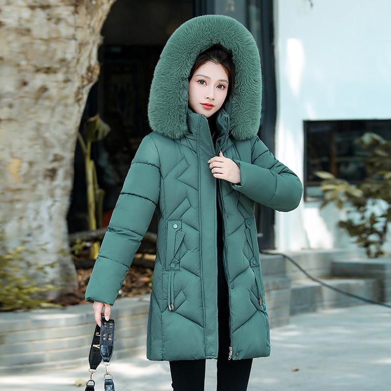 New Middle-aged and Old-aged Cotton-padded Jacket Female Mother Installed Hooded Cotton-padded Jacket Plus Size Long Thick Coat.