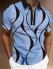Men's Zipper Polo, Collar Polo Shirt, Golf Shirt, Graphic Print, Geometry, Linear Opening, Short Sleeve, Zipper Clothing Top