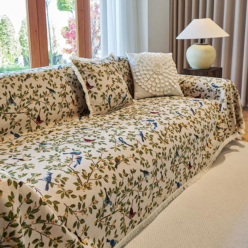 Boho Retro Sofa Cover Cotton Linen Pet Scratch Resistant Anti-Slip All-Season One-Piece Sofa Blanket