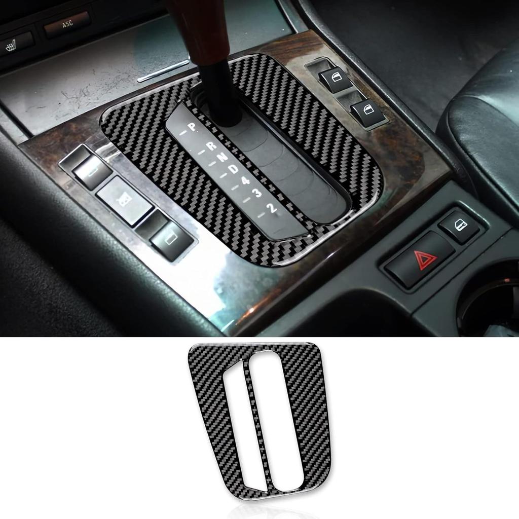 Carbon Fiber for BMW E46 1998-2006 Gear Shift Warning Button & Cup Holder Trim – Black Carbon Fiber Interior Panel Deco Cover.