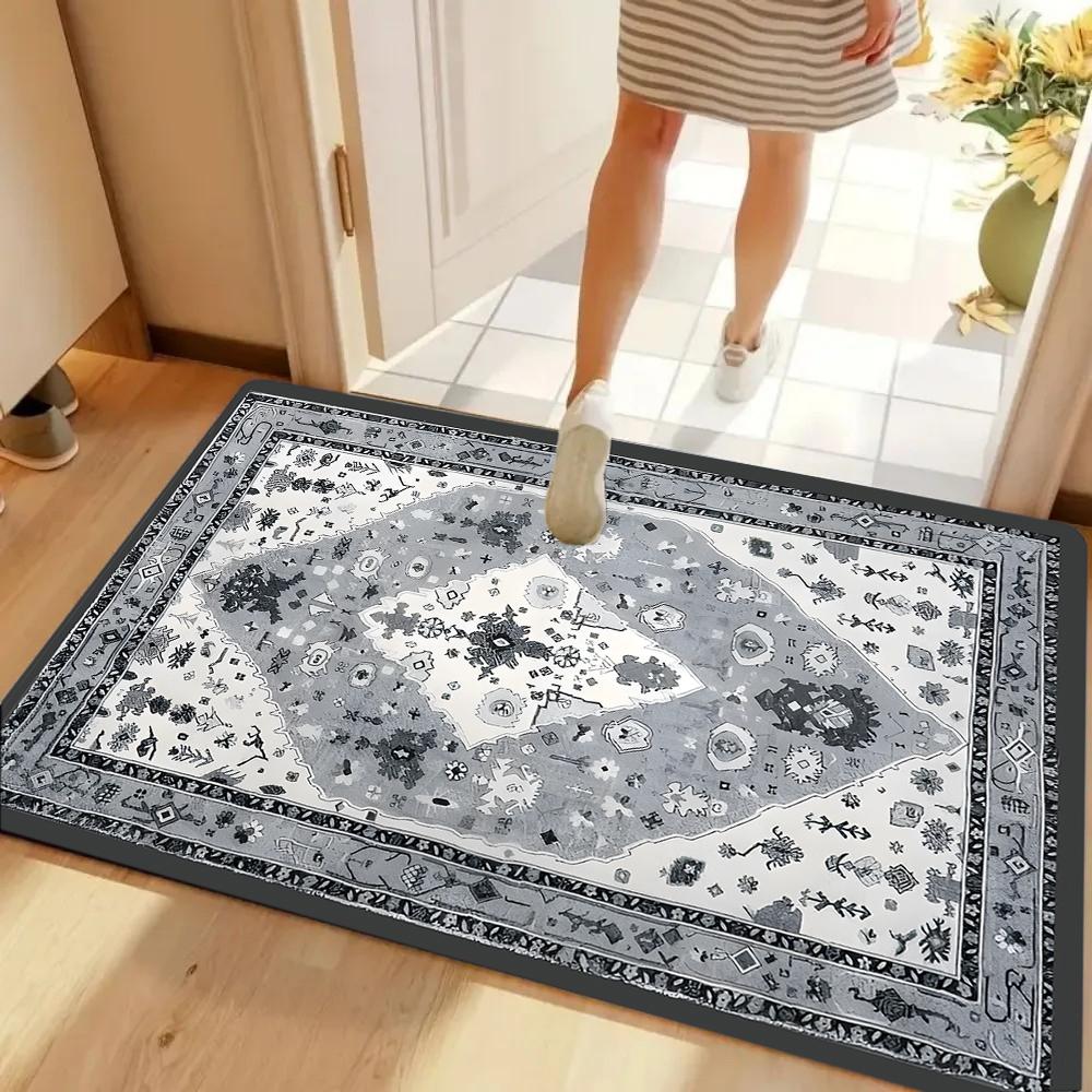 Vintage Bohemian Entryway Doormat Floral Pattern Soft Non-Slip Rug Ethnic Style Home Decor Entrance Carpet for Hallway Kitchen
