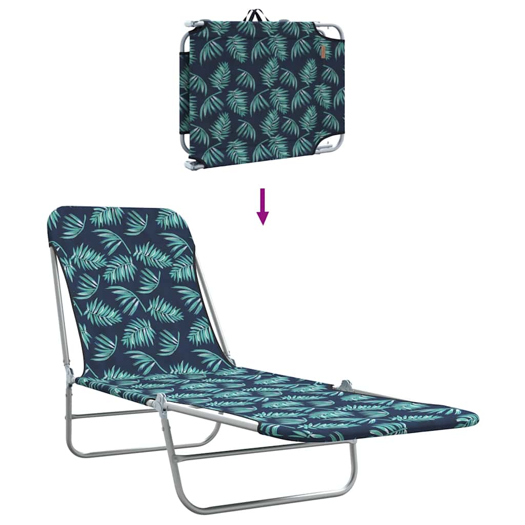 Folding Sun Loungers 2 pcs Steel and Fabric with Leaf Pattern