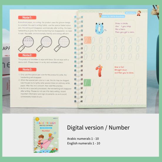 Magic Groove Practice Book Reusable Math Drawing Copybook Number Alphabet Tracing