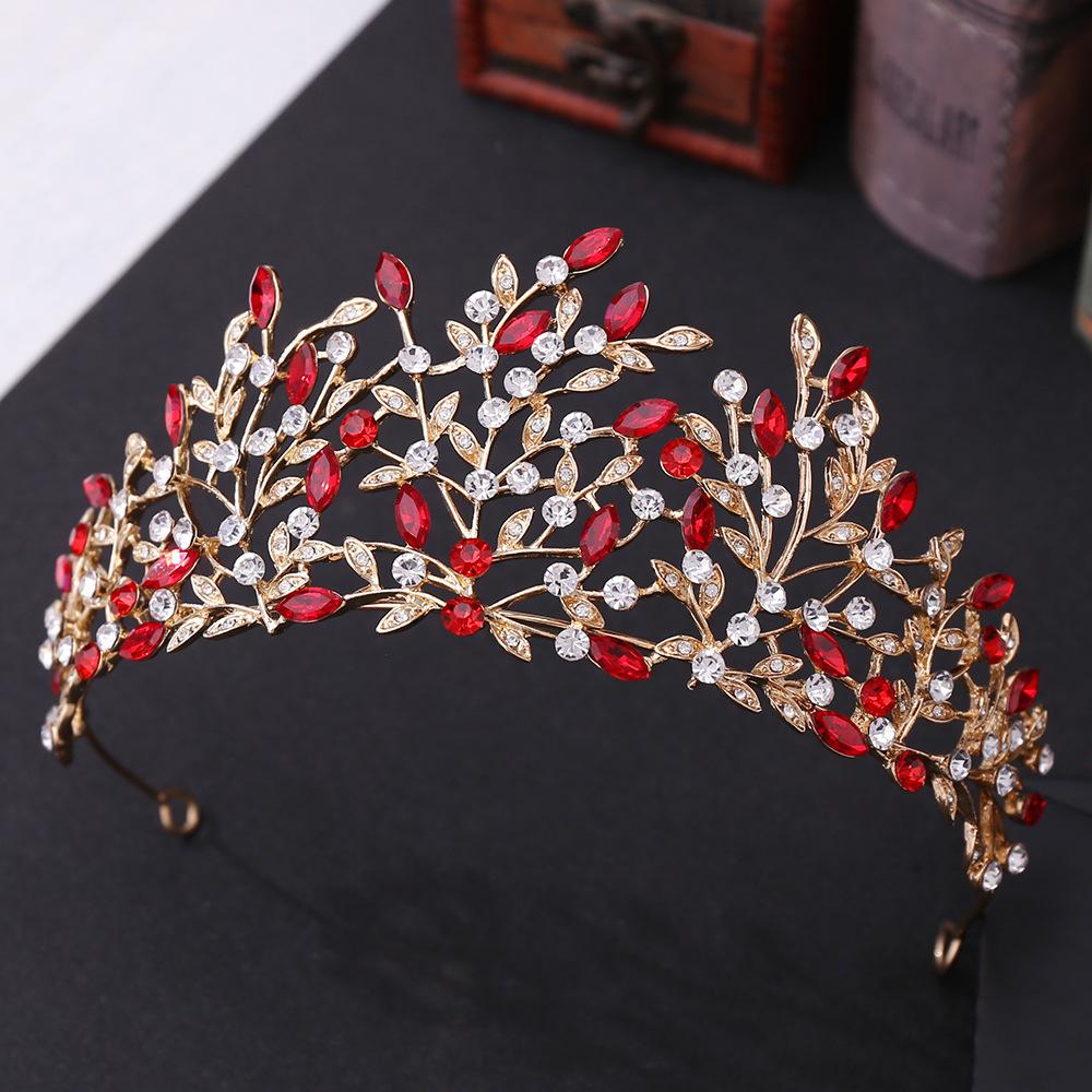 Baroque Vintage Gold Green Crystal Leaf Bridal Tiaras Crown Rhinestone Pageant Diadem Bride Headbands Wedding Hair Accessories