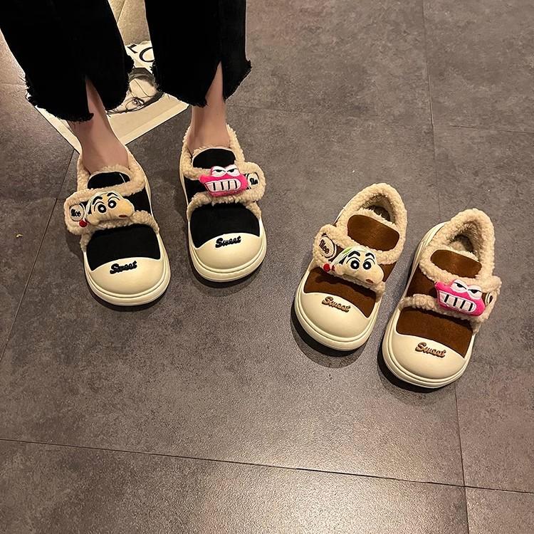 Cute Crayon Xiaoxin Cartoon Mao Mao Shoes Women's 2025 Winter New Outside Wear Student Dormitory Comfortable and Warm Baotou Drag