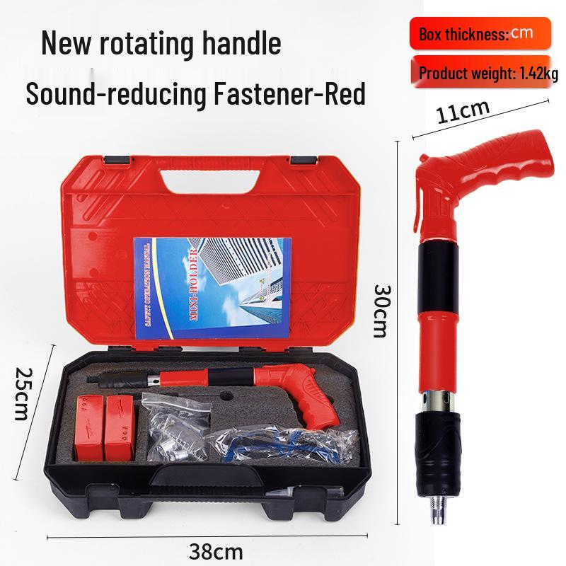 

Новый пистолет для забивания гвоздей в потолок и стены с поворотной рукояткой и глушителем, работающий от пороховых зарядов красный