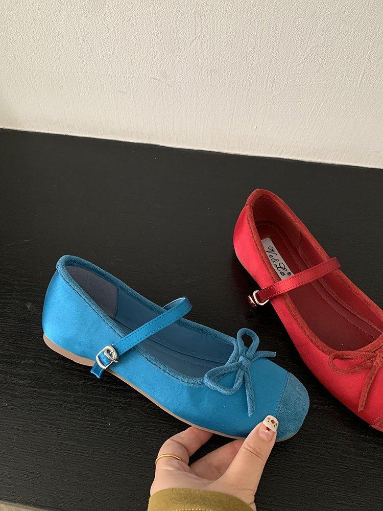 Bow-knot Mary Janes Women's Shoes Height Increasing 2025 Spring New Buckle Strap Ballet Dance Shoes Round Toe Comfortable Flats