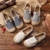 2025 Women’s Trendy Slip-On Shoes: Spring & Fall Vertical Stripe Cotton-Linen, College Style, Round Toe Hemp Design