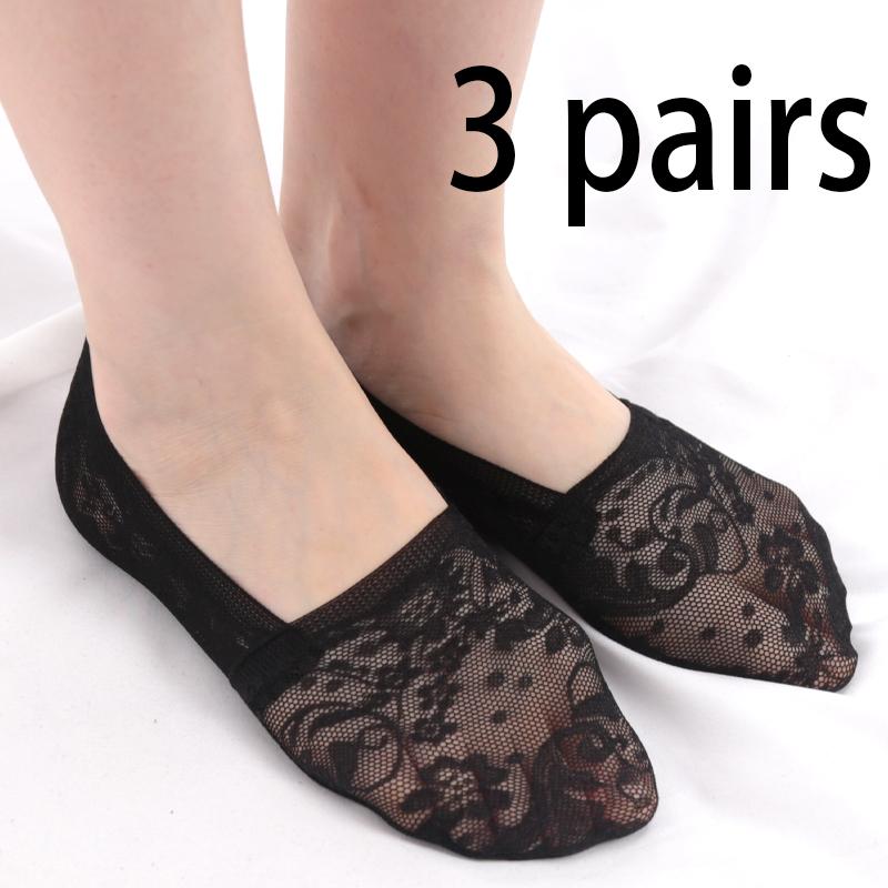 3 Paar Damen Mädchen Sommer Dünn Atmungsaktiv Silikon Rutschfest Damen Socken Spitze Blume Kurze Socke Antirutsch Unsichtbar Knöchelsocken