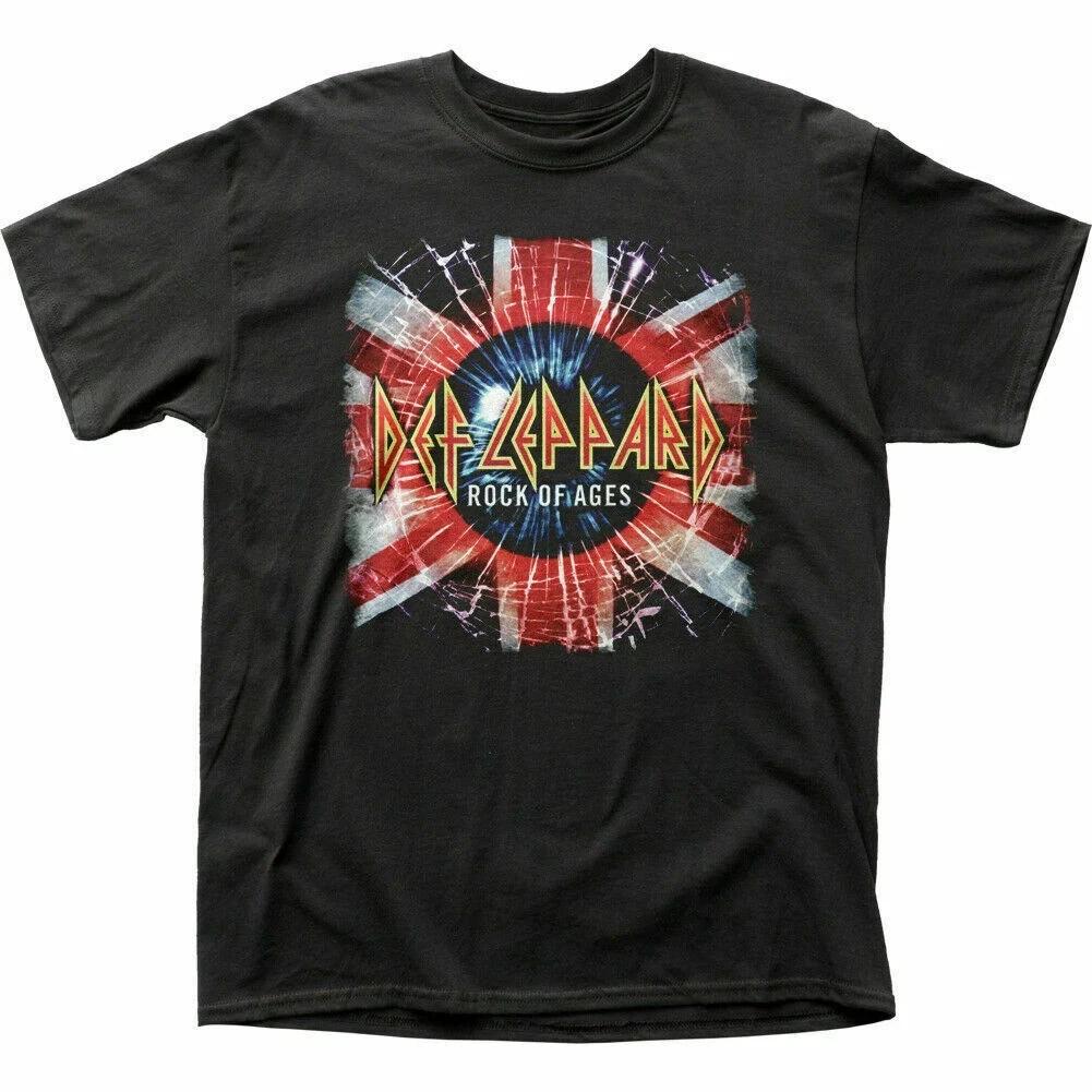 Def Leppard Rock Of Ages Union Jack T Shirt Mens Licensed Rock Band Tee Black S