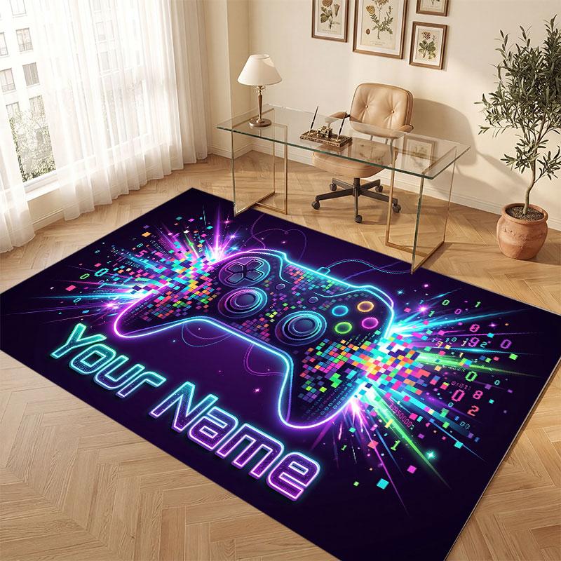 Game Controller Theme Crystal Velvet Floor Rug Personalized Custom Name Text Warm Carpet Home Decoration