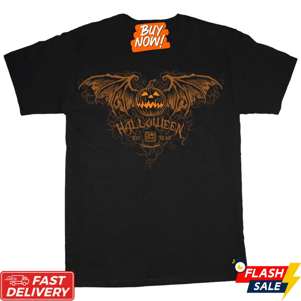 Halloween Jack O Lantern Bat Wings Shirt Spooky Pumpkin Face Graphic Unisex Tee Unisex T-Shirt XXXL