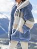 European & American Women's Loose Plush Spliced Hooded Cardigan - Casual Autumn/Winter Coat