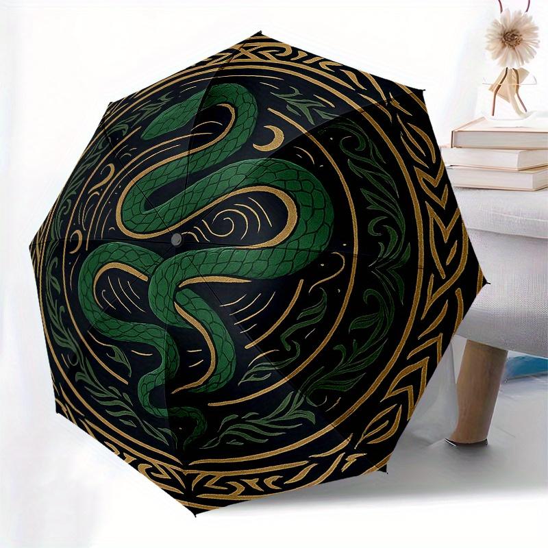 Green Serpent Circle Rug: Unique Decorative Mat with Intricate DesignUmbrella, Portable 3-Fold Compact Umbrella for Men & Women Gift