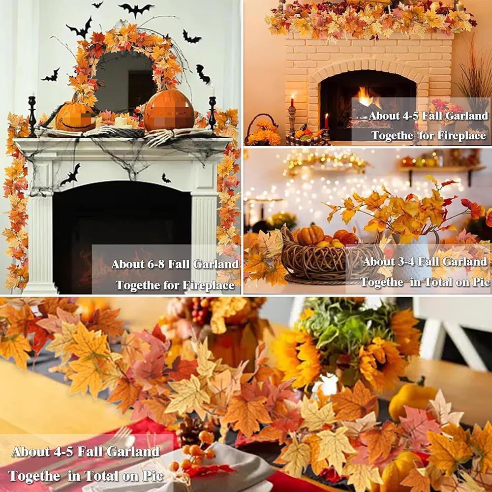 2/3pcs Artificial Maple Leaf Fall Garland Autumn Leaves Hanging Vines Thanksgiving Halloween Wedding Home Decorations 5.7Ft Each