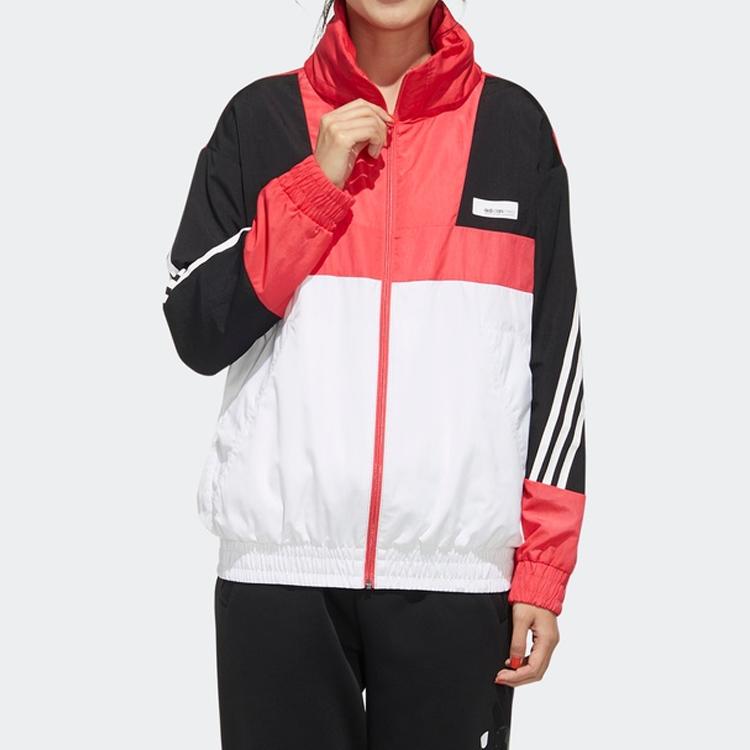 Adidas Neo Three-Stripe Printed Hooded Windbreaker Jacket Women Pink/White/Black FU1069