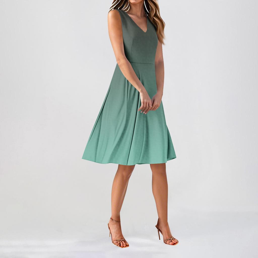 Chiffon Floral Sleeveless V-Neck Waist Dress