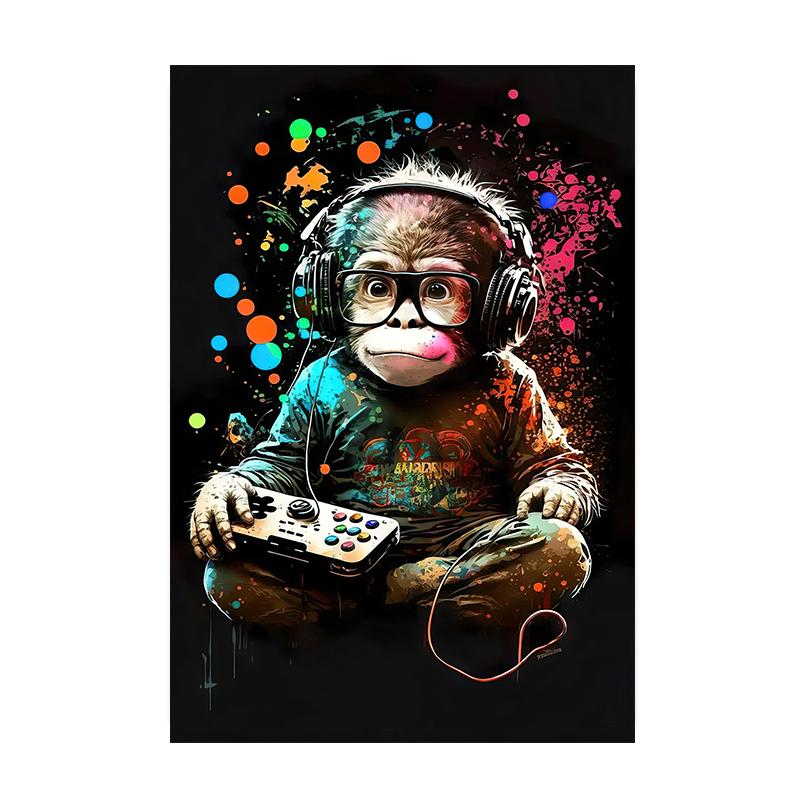

Акварель крутая обезьяна наушники диджей музыкальный постер и печать холст картина животное настенные художественные картины для гостиной домашний декор 40x60cm No Framed