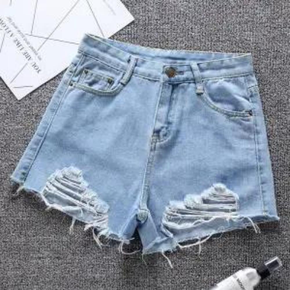 

Summer New Denim High Waisted Korean Shorts for Women Loose and Perforated Chic Tassel A-line Wide Leg Hot Pants M