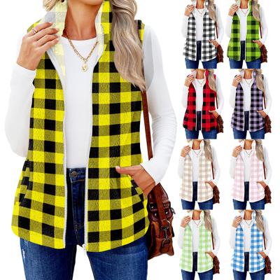 Women's Checked Print Fashionable And Warm Fleece Cardigan Vest Jacket
