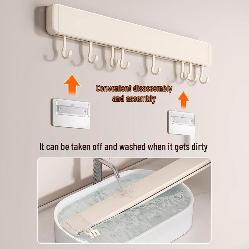 No-Drill Wall-Mounted White Kitchen Hook Rack for Pots, Lids, and Utensils