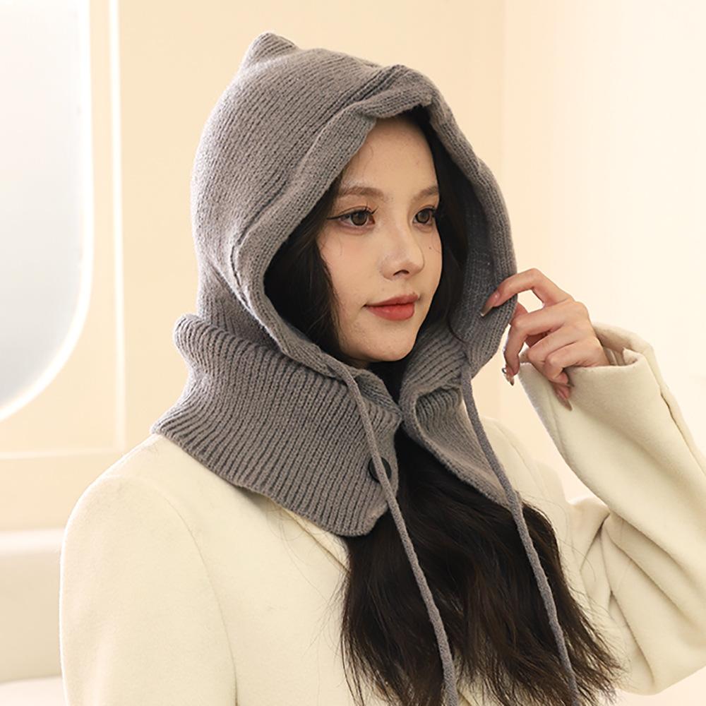 Korean Balaclava hat women's winter warm hat scarf integrated couple's ear protection wool knitted hat