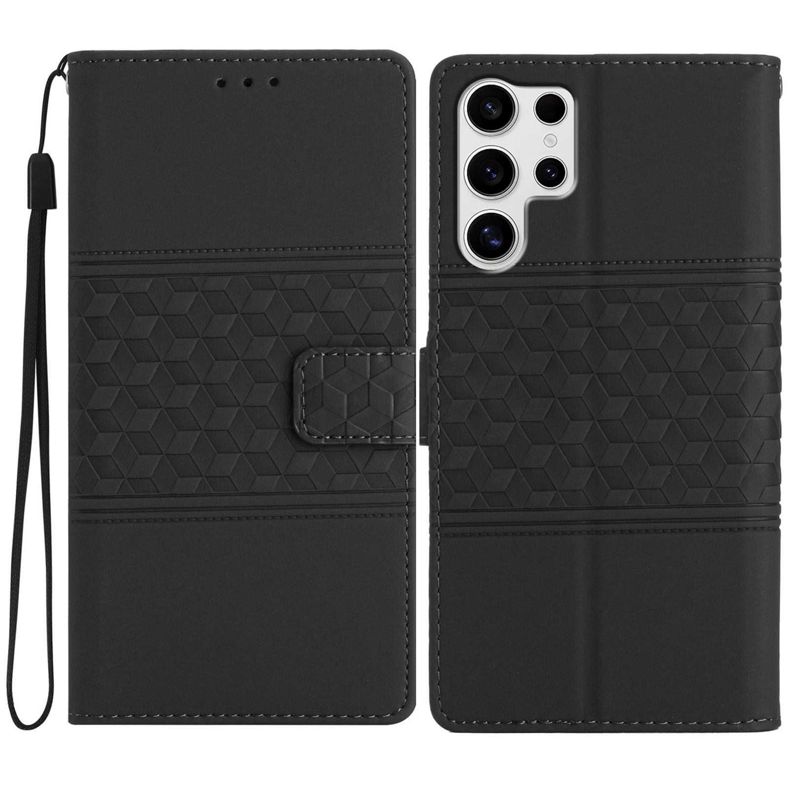 

For Samsung Galaxy S25 Ultra Case Rhombus Leather Horizontal Flip Phone Cover Black
